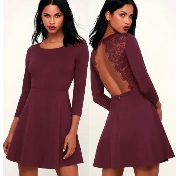Lulus Dresses & Skirts - Lulus "Felicity" Backless Lace Skater Dress - Plum Purple XS